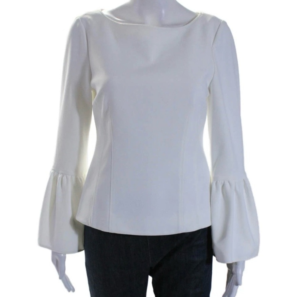 Tibi Off-White Zip Up Blouse with Bell Sleeves